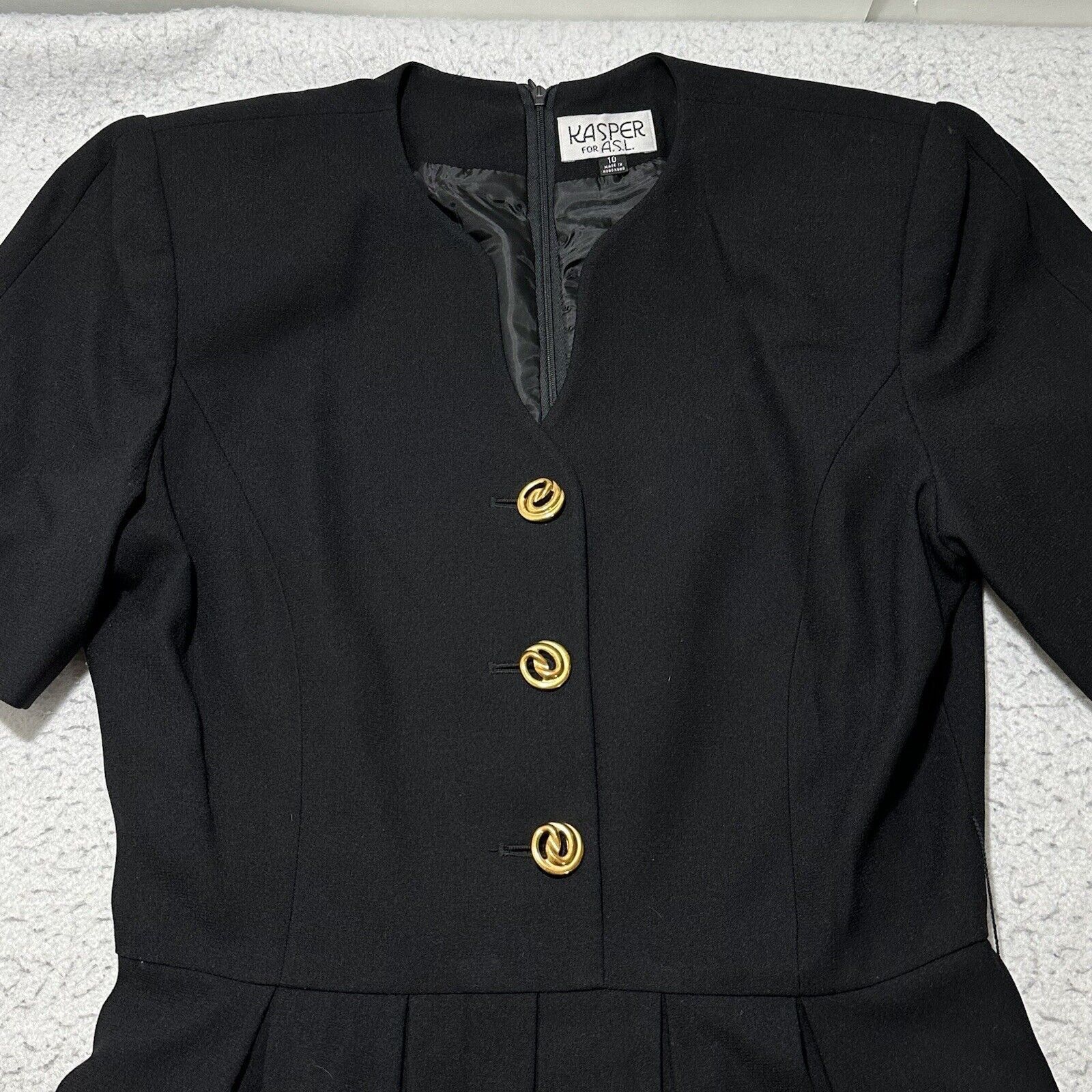 Vintage Vintage Kasper For ASL 10 Gold Button V-Neck Black Dress Size L / US 10 / IT 46 - 2 Thumbnail