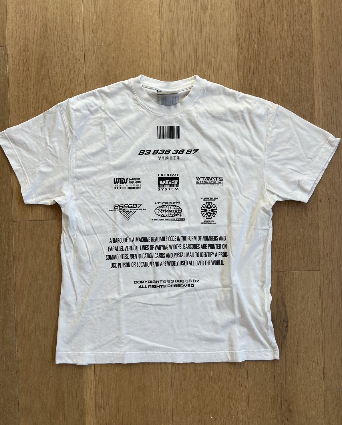 image of Vetements Barcode T-Shirt in White, Men's (Size Medium)