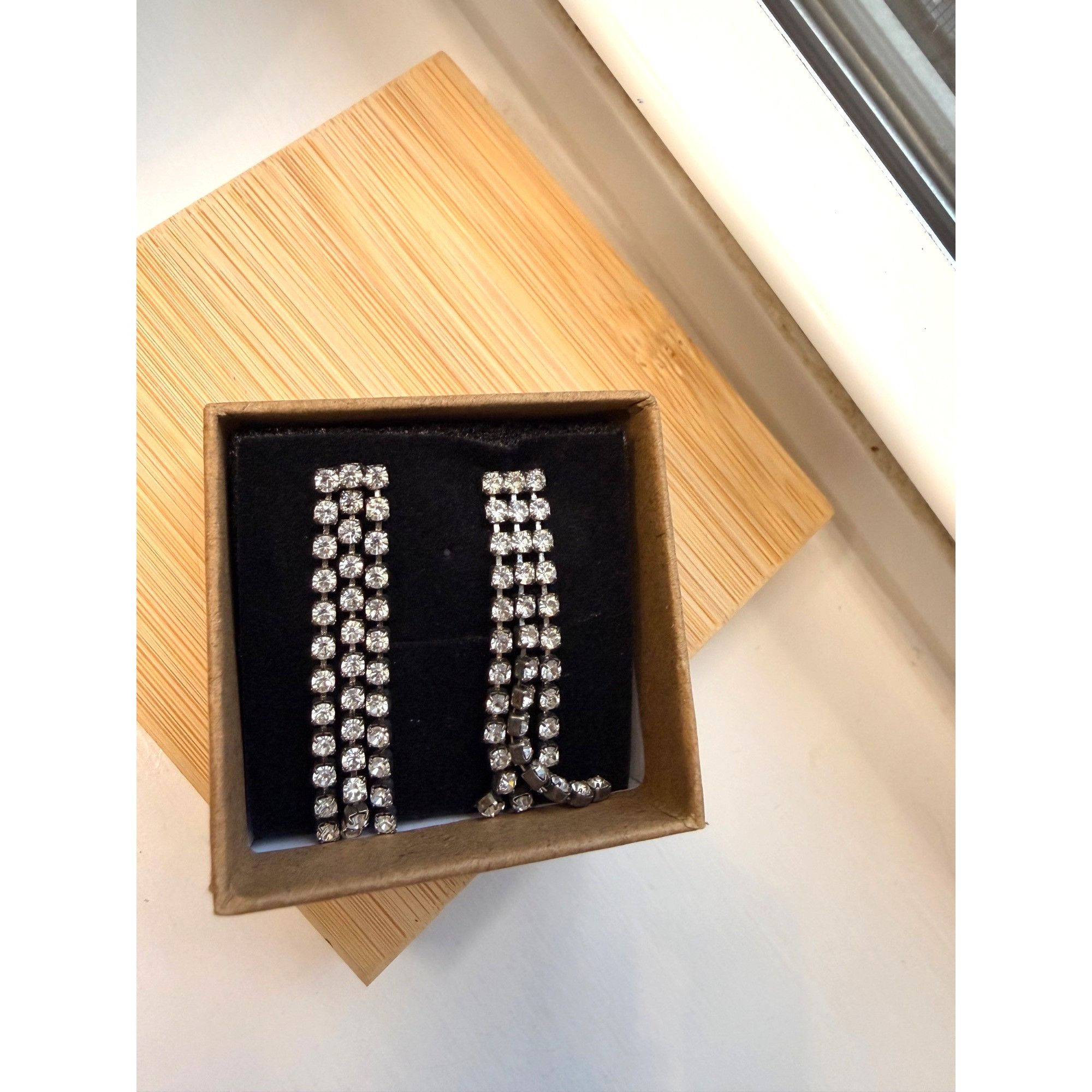Other Silver-Tone Rhinestone Dangle Earrings With 3-Row Design For Size ONE SIZE - 1 Thumbnail