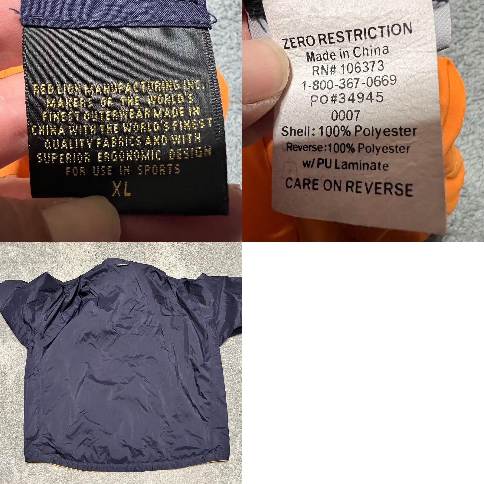 Vintage Zero Restriction Jacket Mens XL Pullover Reversible Windbreaker Golf Navy Orange Rain Wind Coat Orange XL Mens Size US XL / EU 56 / 4 - 8 Thumbnail