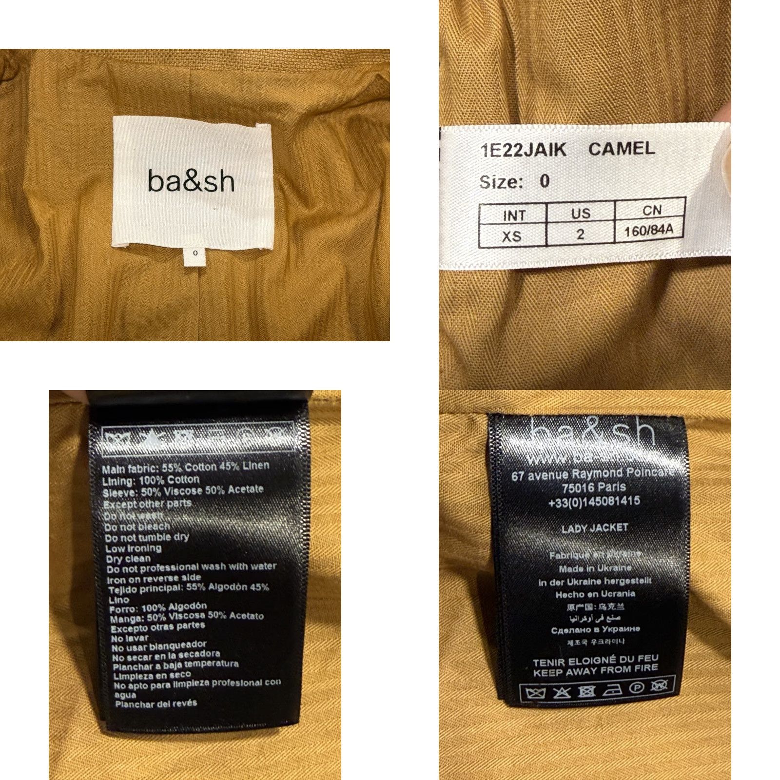 ba&sh ba&sh Jaiko Peak Lapel Linen-Blend Lady Jacket Blazer Camel US Sz 2 luxury Size XS / US 0-2 / IT 36-38 - 9 Thumbnail