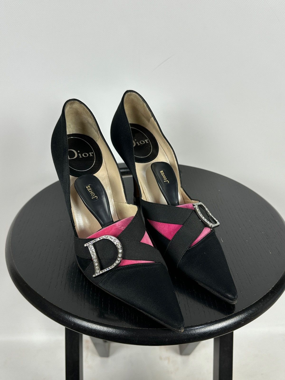 Vintage Dior John Galliano Era Satin Crystal D Logo Heels