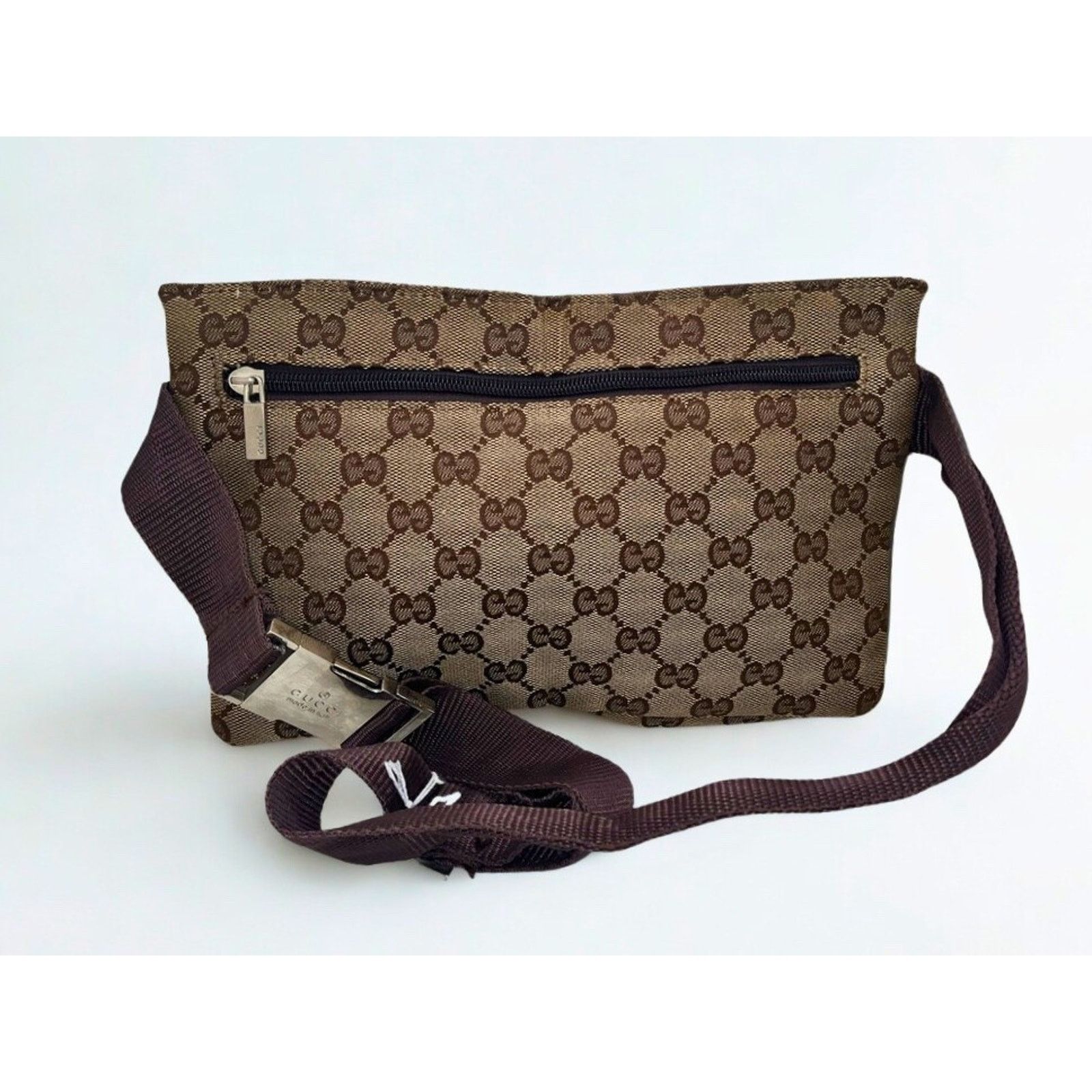 Gucci Gucci GG Canvas x Leather Beige Brown Waist Bag Belt Bag Size ONE SIZE - 3 Thumbnail