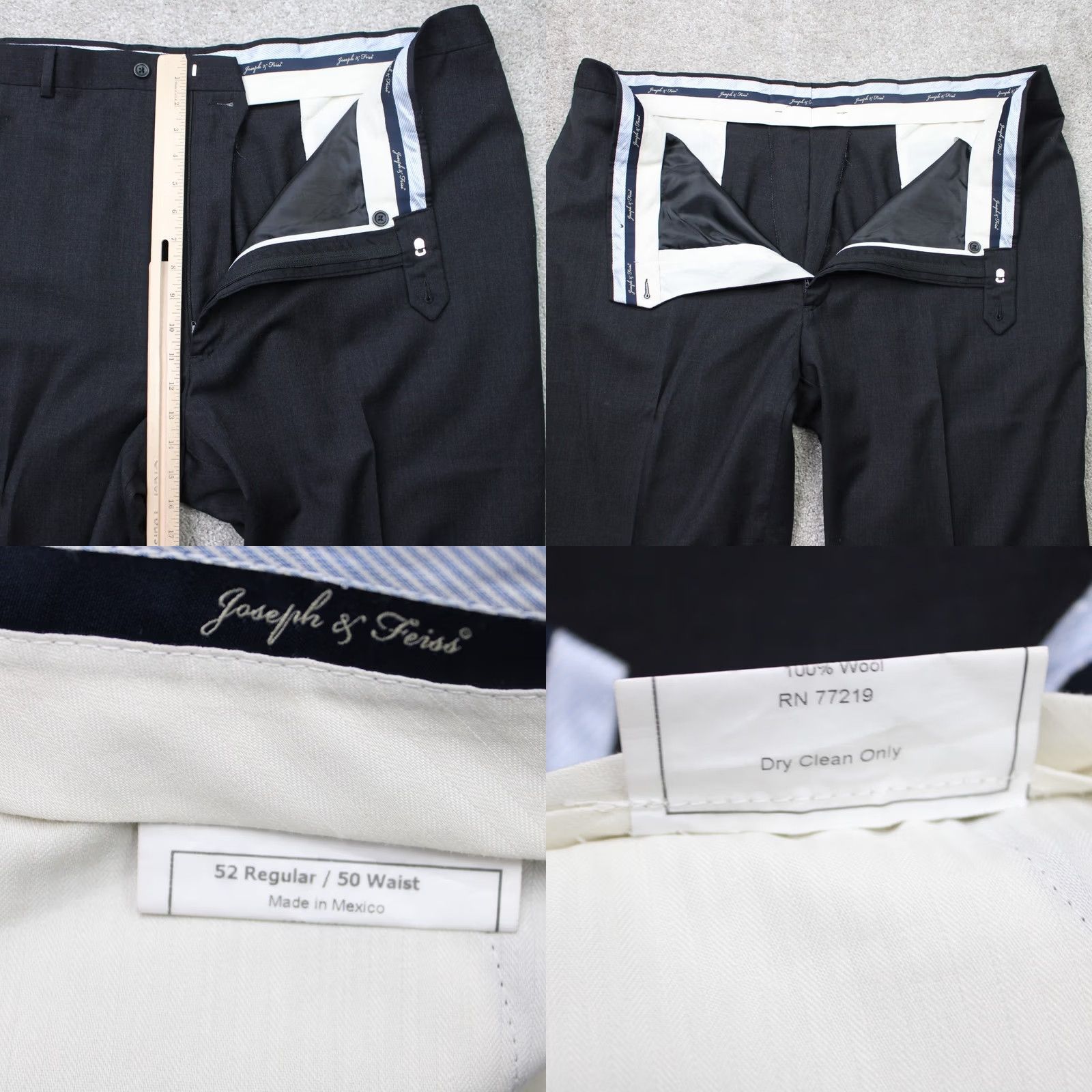Joseph Joseph & Feiss Dress Pants Mens 50x26 Black 100% Wool Flat Front Cuffed Dress Pants Mens Regular Classic Straight Pockets Widest Search Size US 34 / EU 50 - 8 Thumbnail