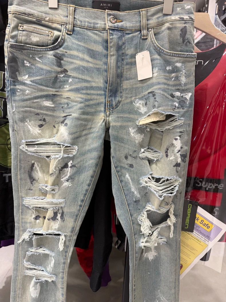 Other Amiri Blue Destroyed Ink Blue Diamond Bottom Board Jeans Size US 34 / EU 50 - 3 Thumbnail