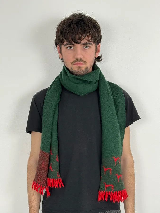 Givenchy 1990s Givenchy Green & Red Cashmere Abstract Scarf Size ONE SIZE - 1 Thumbnail