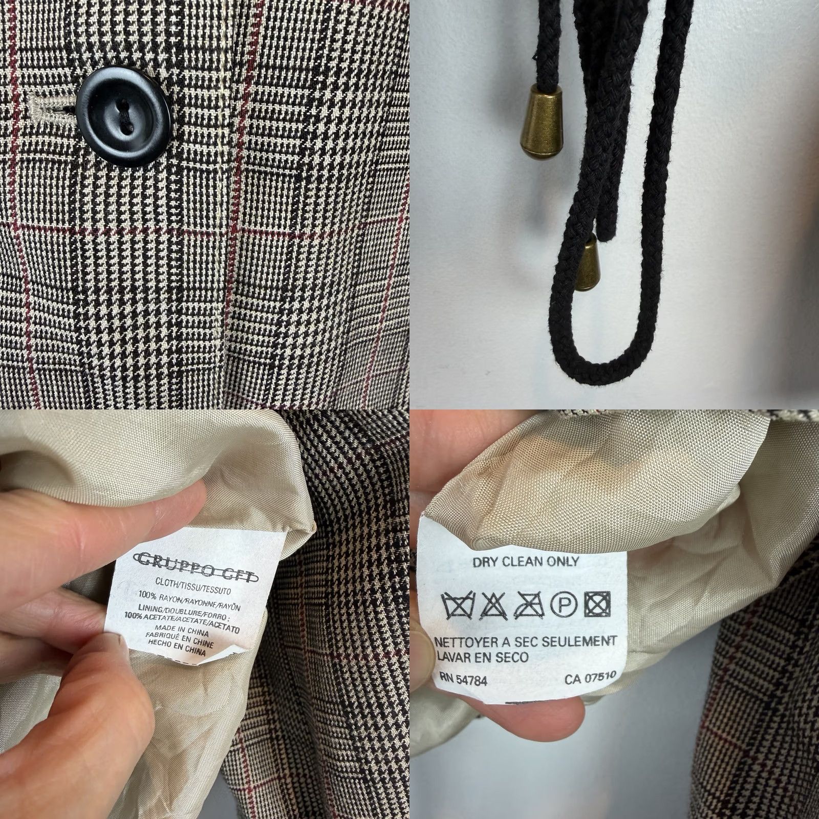 Emanuel Ungaro VINTAGE Emanuel Ungaro Jacket Womens 10 Beige Plaid Button Office Casual Wool 18" Shoulder 21" Underarms Beige Womens Jacket Size L / US 10 / IT 46 - 8 Thumbnail