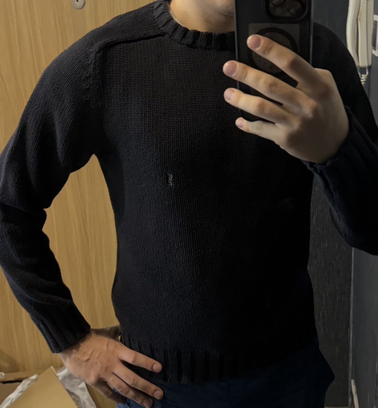Yves Saint Laurent Heavy YSL Sweater Knit Thick Grey/black Paris Sweatshirt Size US S / EU 44-46 / 1 - 20 Thumbnail