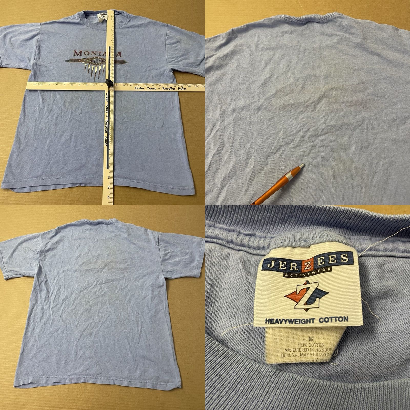 Gildan VINTAGE Montana Aztec Shirt Mens XL Blue Cotton Knit T-Shirt US Flag 2000s Y2K Nature Outdoors Spell Out Size US XL / EU 56 / 4 - 8 Thumbnail