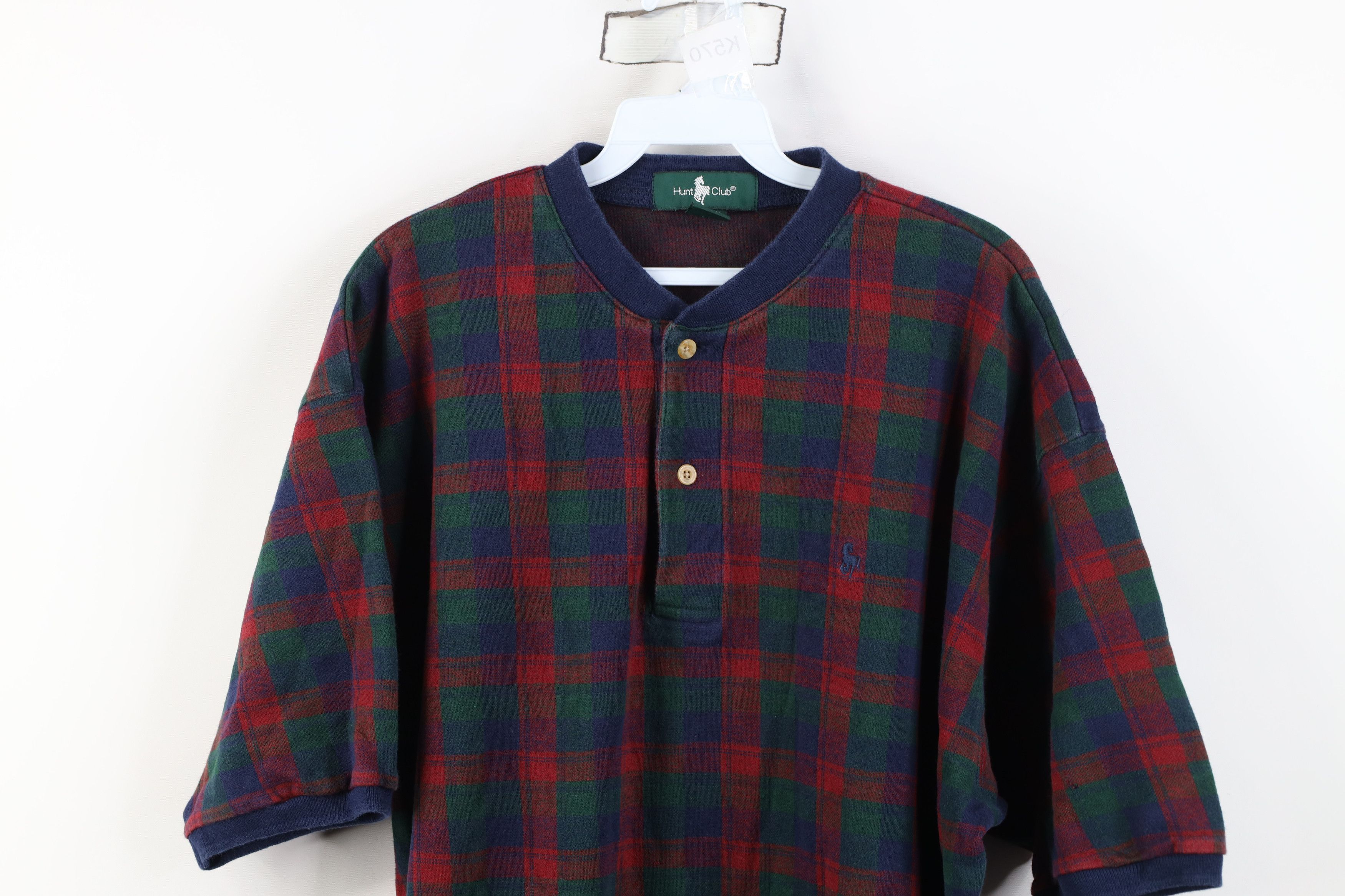 Vintage Vintage 90s Streetwear Flannel Henley T-Shirt Plaid Cotton Size US L / EU 52-54 / 3 - 2 Thumbnail