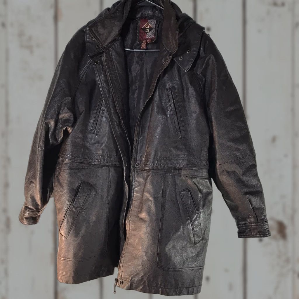 G-III VINTAGE G-III Brown Leather Jacket Womens Size S Insulated Hooded Long Overcoat Fall Winter Casual Size S / US 4 / IT 40 - 1 Thumbnail