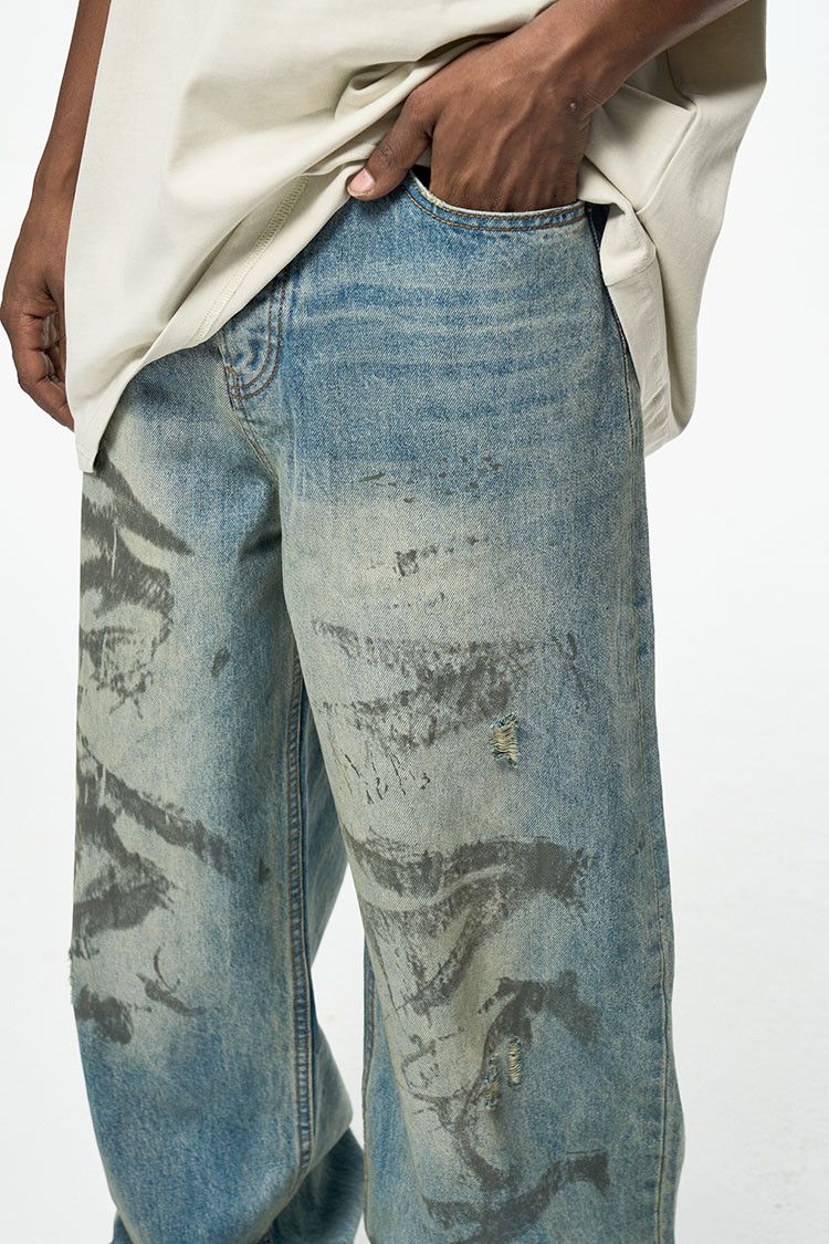 Jean × Vintage Washed Vintage Loose Dirty Jeans Size US 30 / EU 46 - 5 Thumbnail