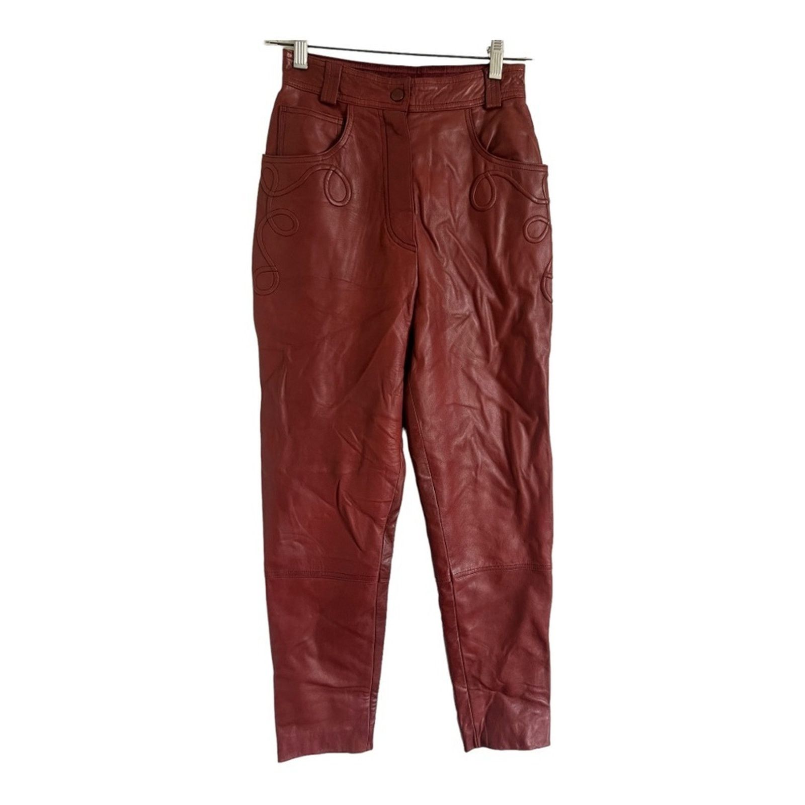 Escada 90s Escada 90s Brown Leather High Waisted Pant Size 34(US S) Size 25" / US 0 / IT 36 - 3 Thumbnail