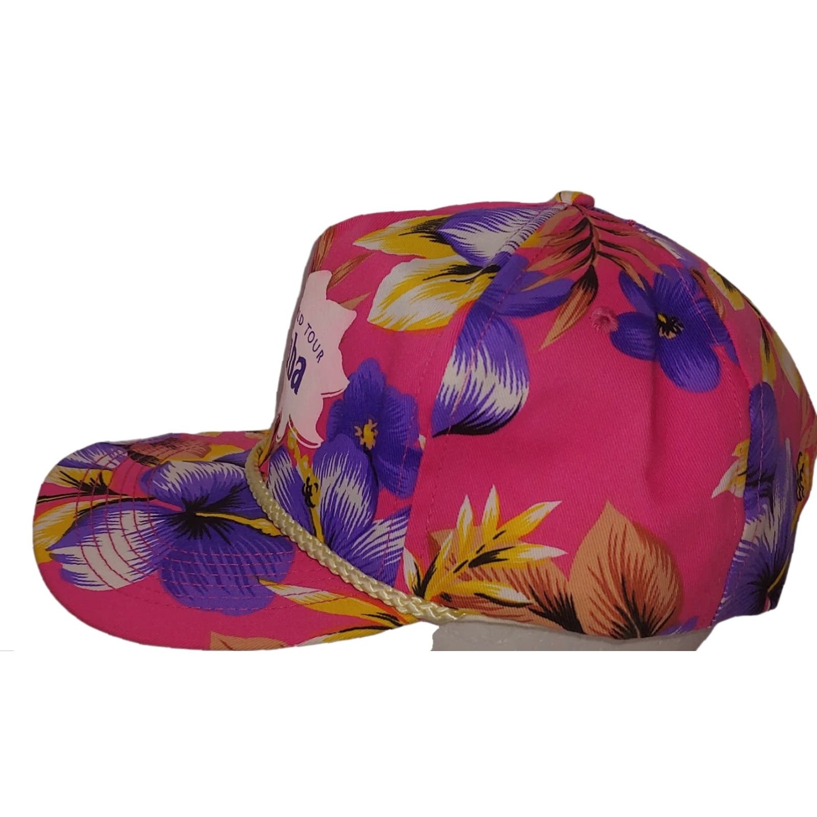 Vintage VINTAGE EMCO World Tour Aruba Cap Pink Purple Floral Canvas Trucker Beach NWOT Adjustable Unisex Adults Cobra Cap Capac? Size ONE SIZE - 3 Thumbnail