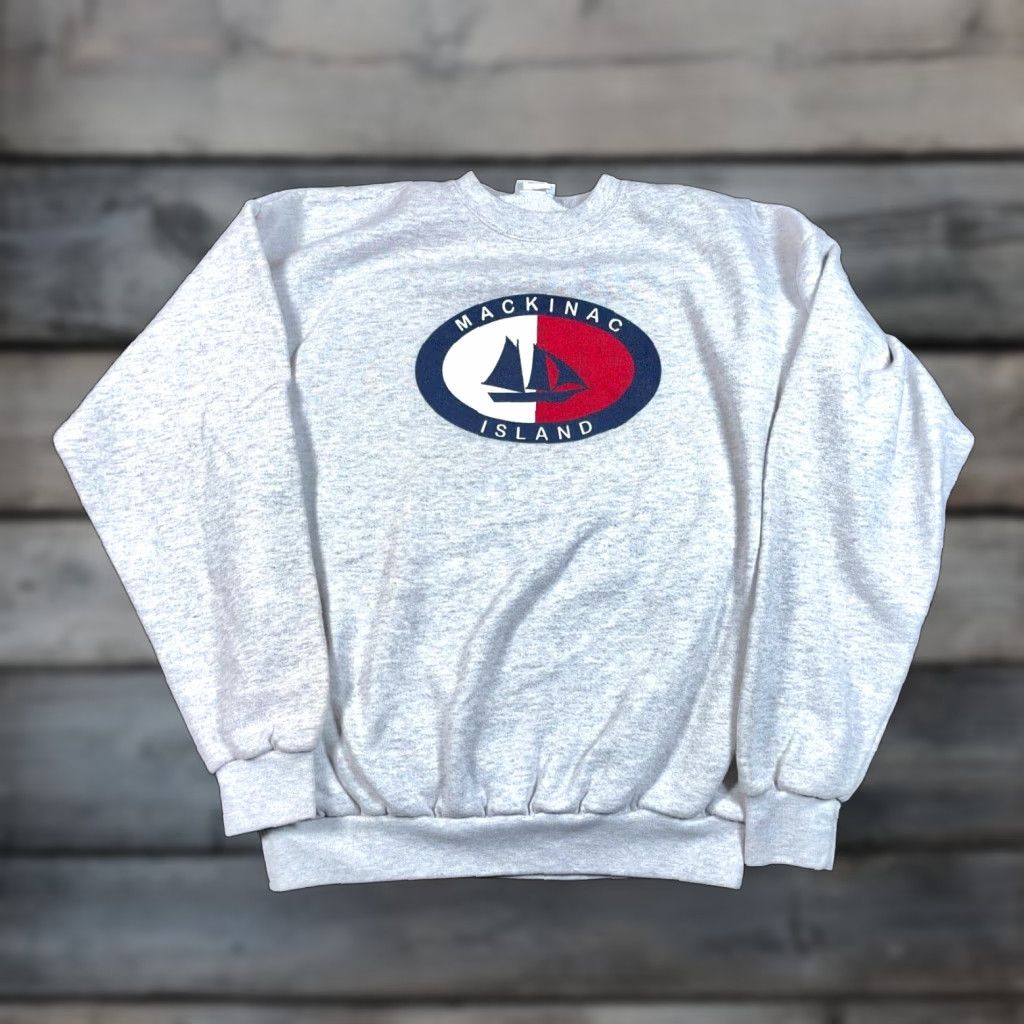 Vintage VTG Santee Sweatshirt Adult XL Heather Gray Mackinac Island Print 90s City Nature Nautical Retro Graphic Print Michigan Made in USA Size US XL / EU 56 / 4 - 1 Thumbnail