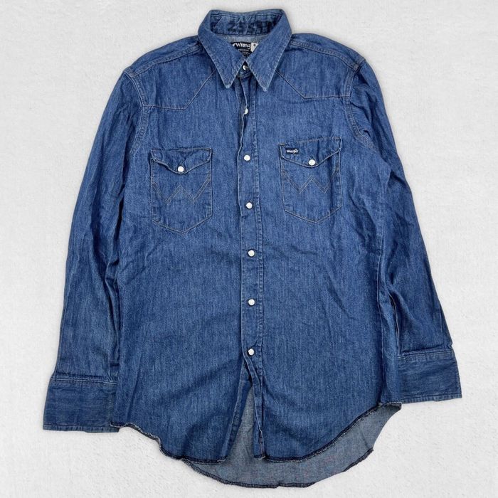 Wrangler 80s Wrangler Extra Long Tail Denim Pearl Snap Shirt 15.5x34 ...