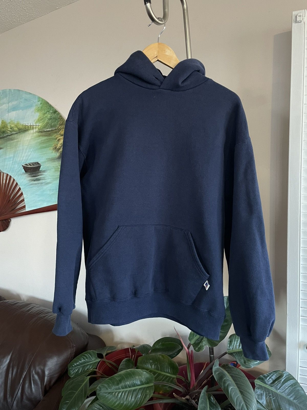 Vintage 90s 2024 Russell Athletic Navy Blue Hoodie Large Men Made In USA