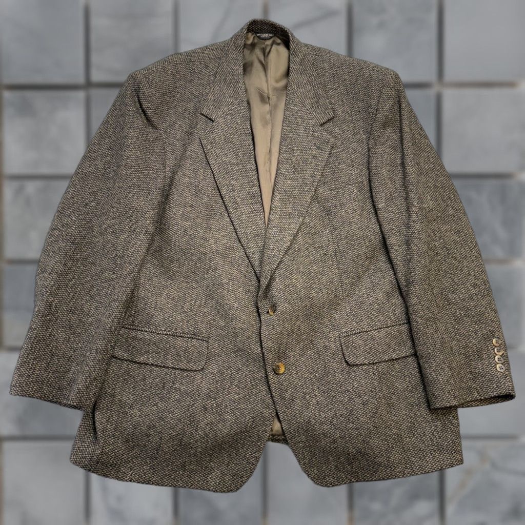 Bill Blass VINTAGE Bill Blass Blazer Jacket Mens 46 Brown Tweed Wool Single-Breasted Notch Lapel Geometric 2-Button 4-Button Sleeve USA Mens Size 46R - 1 Thumbnail