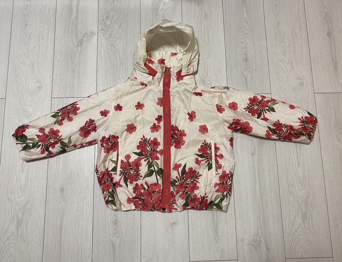 image of Moncler Cream Floral Printed Hooded Windbreaker Jacket L, Women's (Size Large)
