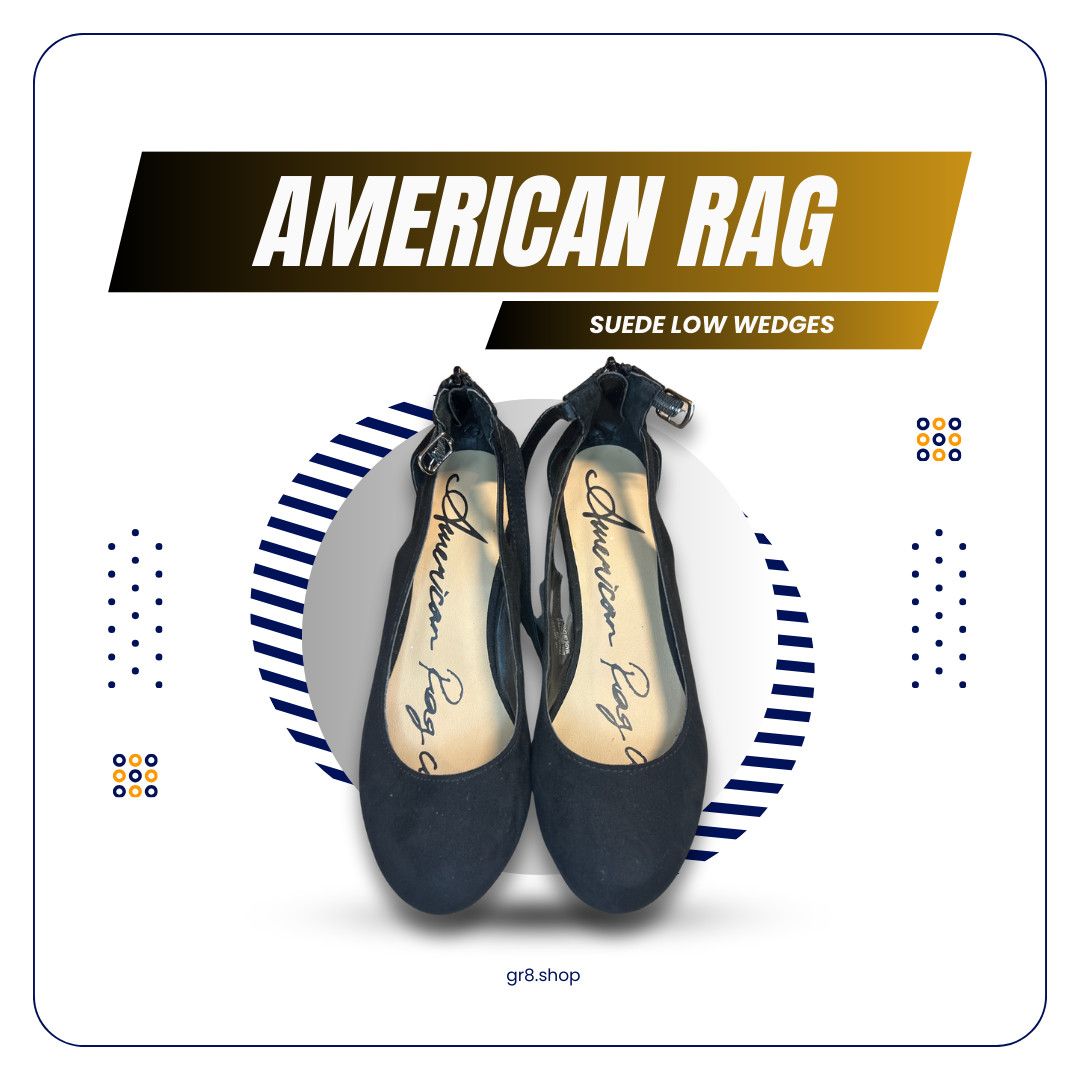 American Rag American Rag Black Suede Low Wedges With Zipper Back Closure Size US 8 / IT 38 - 1 Thumbnail