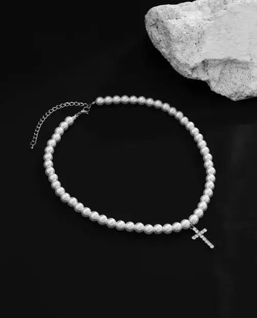 Jewelry pearl chain diamonds cross HarlemBling Size ONE SIZE - 2 Thumbnail