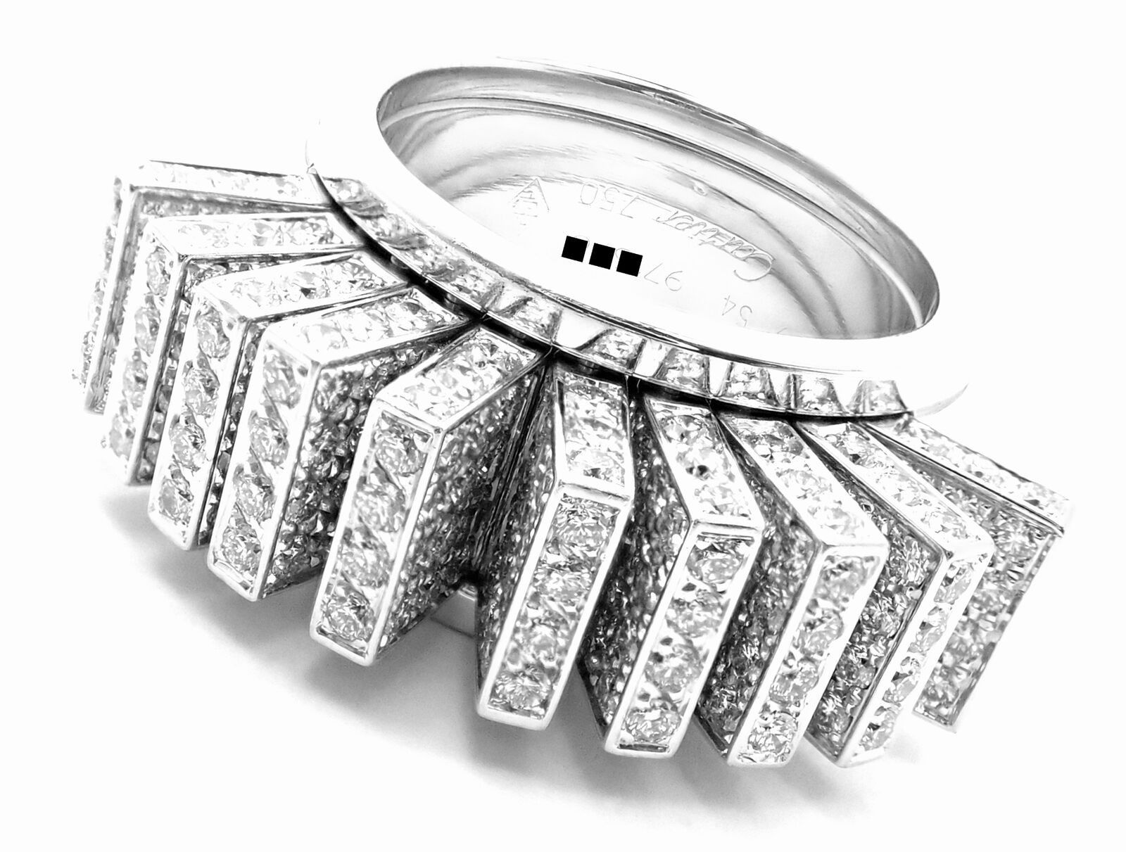 Authentic Cartier 18k White Gold Diamond Fan Ring Paper