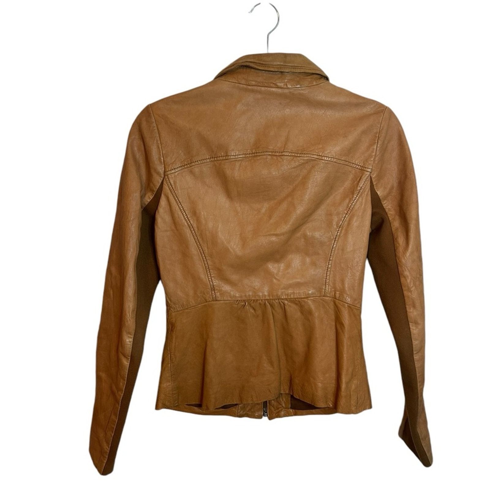 Other Hinge Tan Ruched Leather Jacket Size XS / US 0-2 / IT 36-38 - 2 Thumbnail
