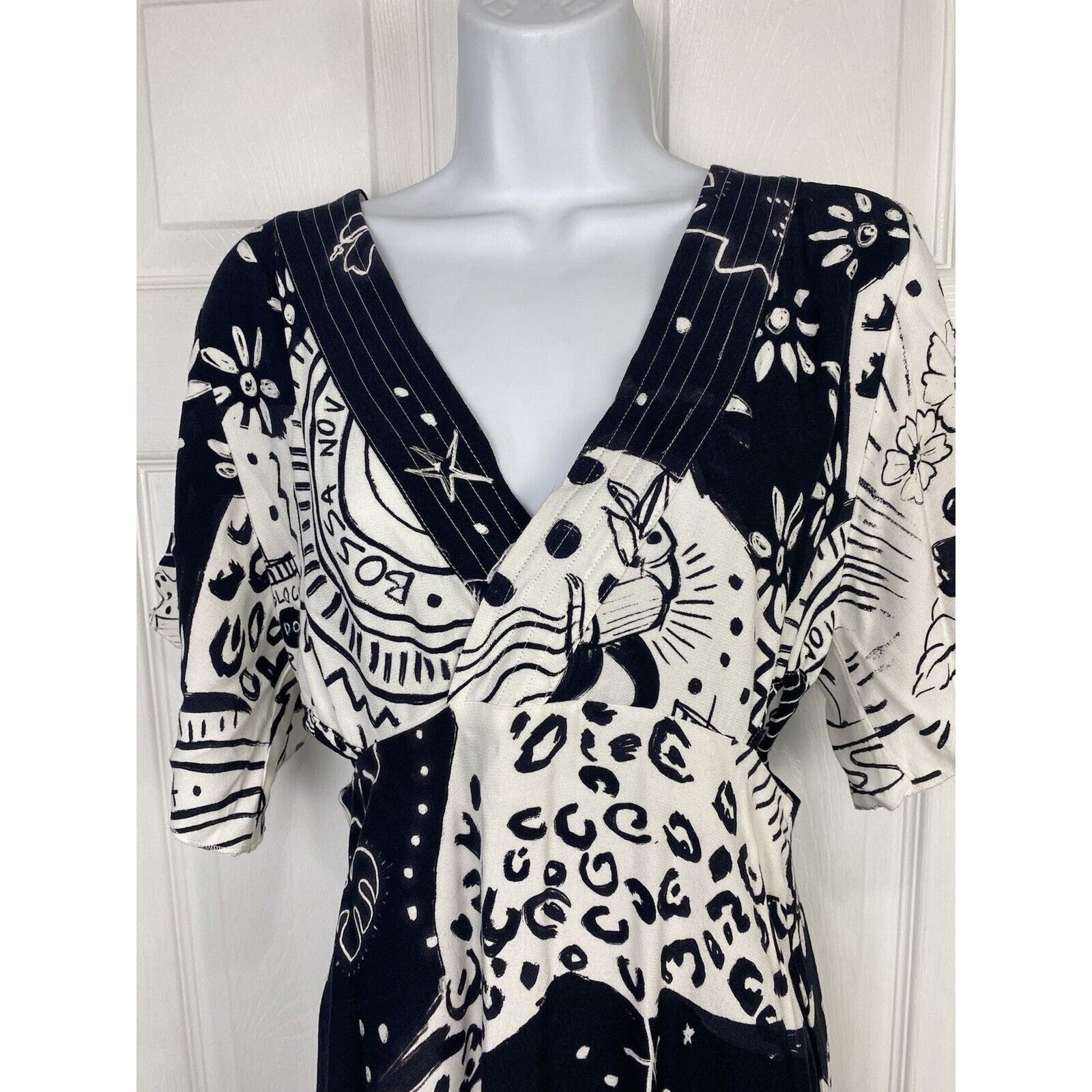Farm Rio Farm Rio Maxi Dress V-Neck Black White Alien UFO Tropical Size S / US 4 / IT 40 - 7 Thumbnail