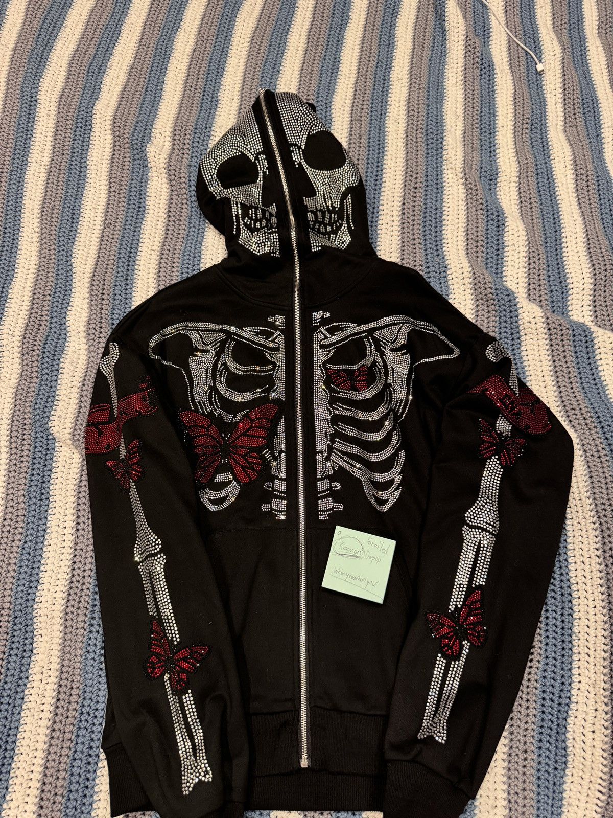 Demons and Angels butterflies rhinestone skeleton hoodie