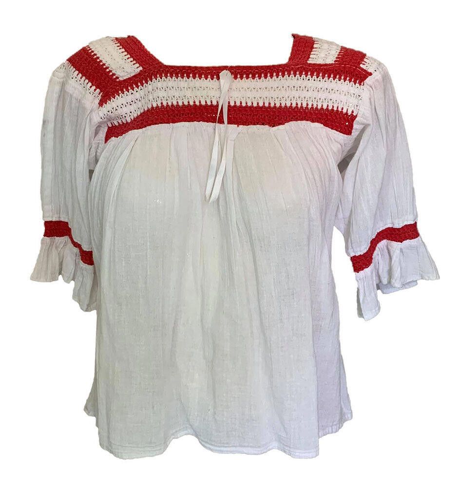 Designer Pre Owned Mexican White Hand Made Blouse L Size L / US 10 / IT 46 - 1 Thumbnail