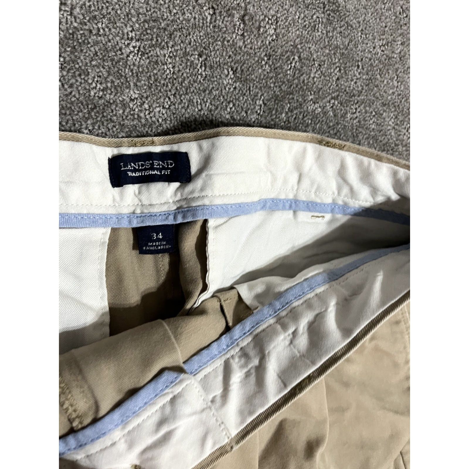 Lands' End Lands’ End Traditional Fit Tapered Leg Men’s Beige Pleated Pants Size 34 Size US 34 / EU 50 - 5 Thumbnail