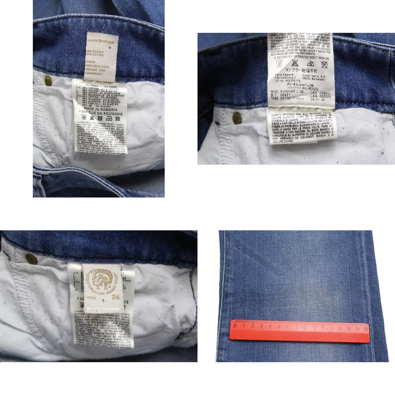 Diesel DIESEL Ronhar 008XU_Stretch Jeans Women's W26/L32 Distressed Whiskers Zip Fly Jeans Distressed Whiskers ZIP Fly Women W26/L32 Diesel Denim Jeans Size 26" / US 2 / IT 38 - 8 Thumbnail