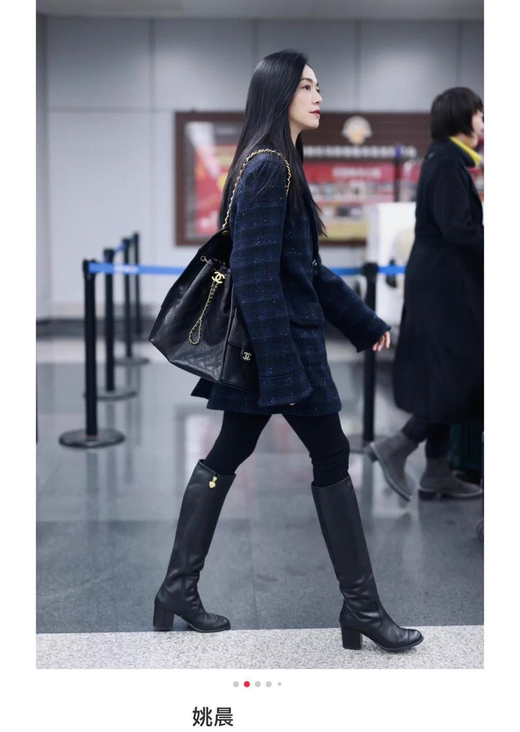 Chanel Chanel Black Lambskin CC Knee High Round Toe Boot 35.5 Size US 4.5 / IT 34.5 - 7 Thumbnail