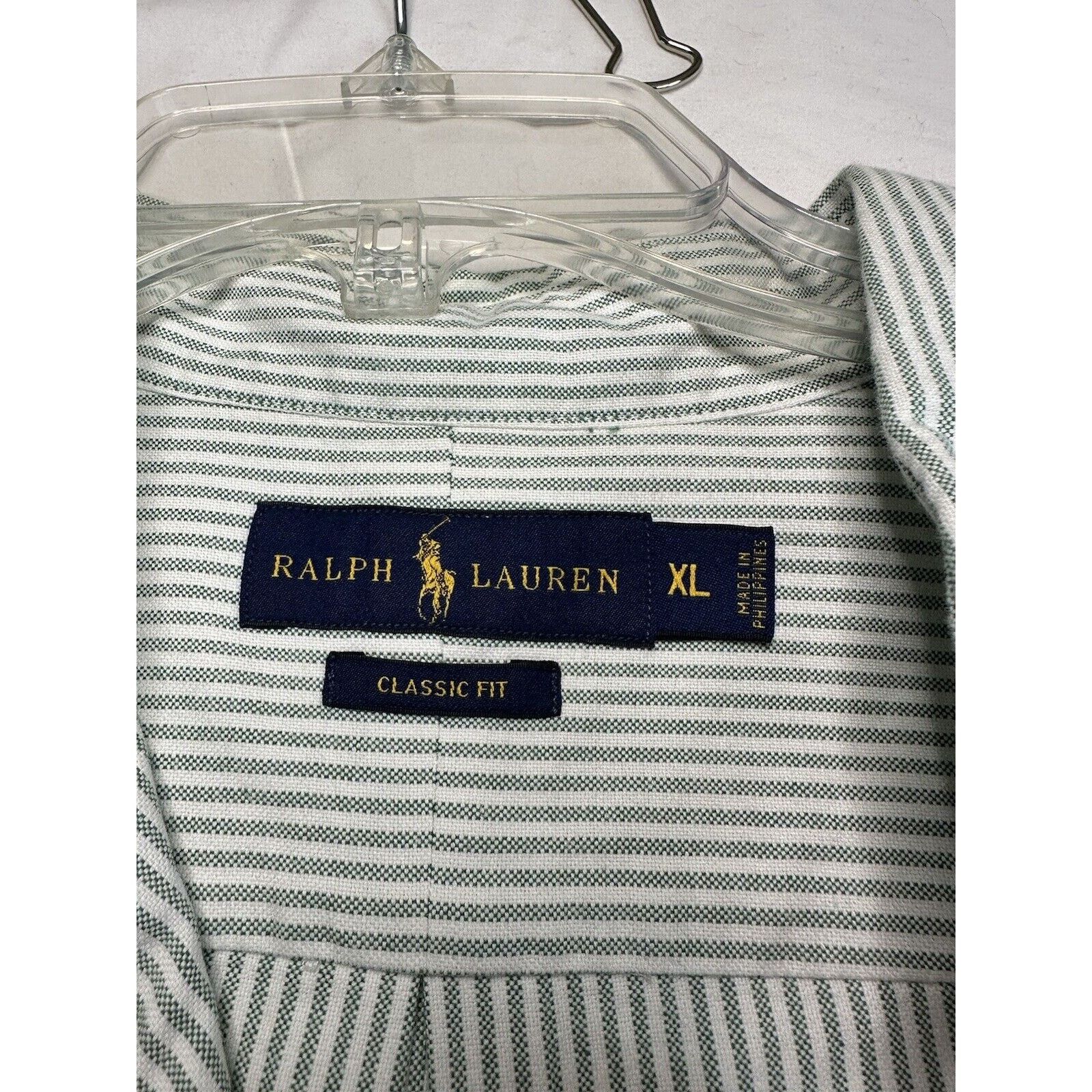Ralph Lauren Ralph Lauren Custom Fit, XL Shirt Green White Striped/Pony Size US XL / EU 56 / 4 - 4 Thumbnail