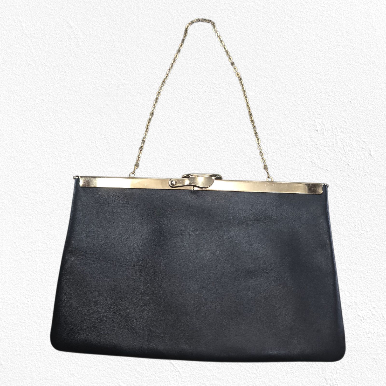 Vintage Vintage 1950s Black Leather Frame Evening Bag Size ONE SIZE - 2 Thumbnail