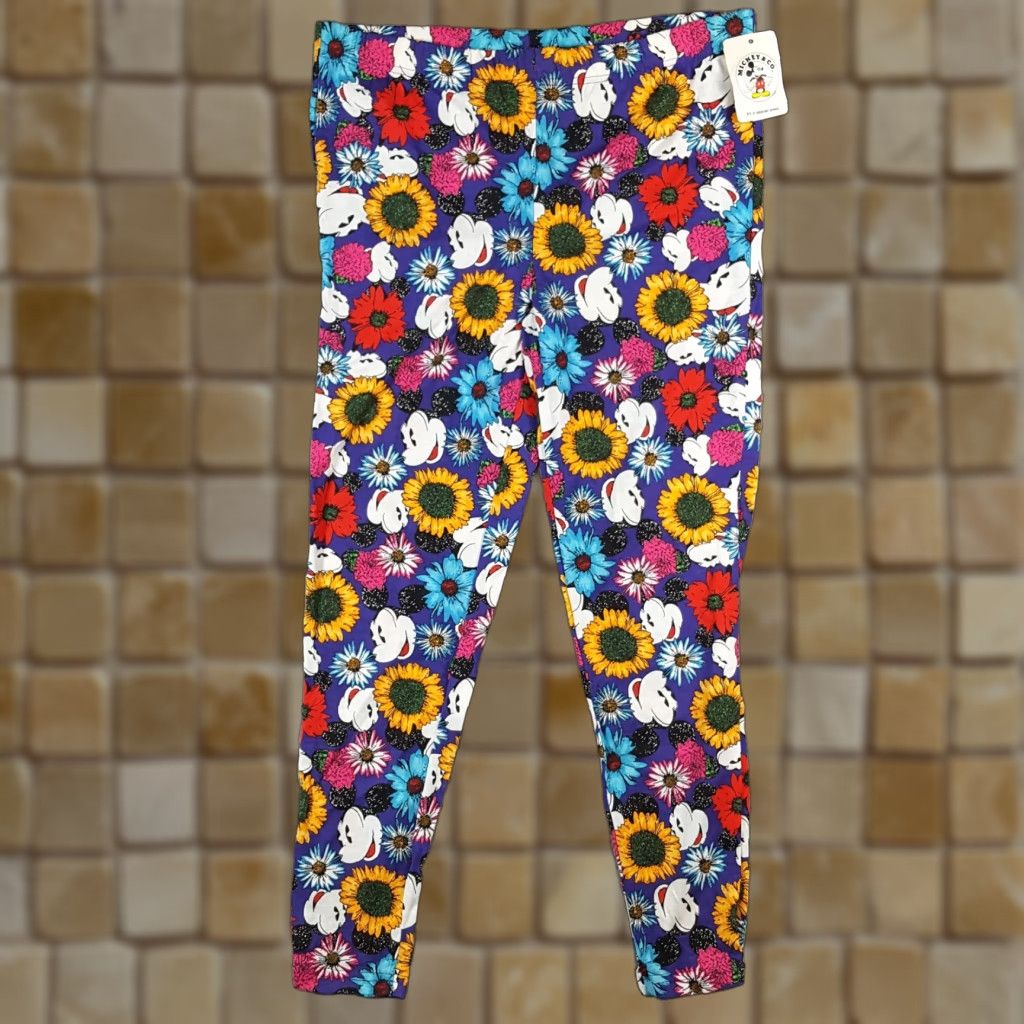 Mickey & Co. VINTAGE 90s Mickey Mouse Flower Print AOP Women's Size 34" Waist Leggings Pants Size 24" / US 00 / IT 34 - 1 Thumbnail