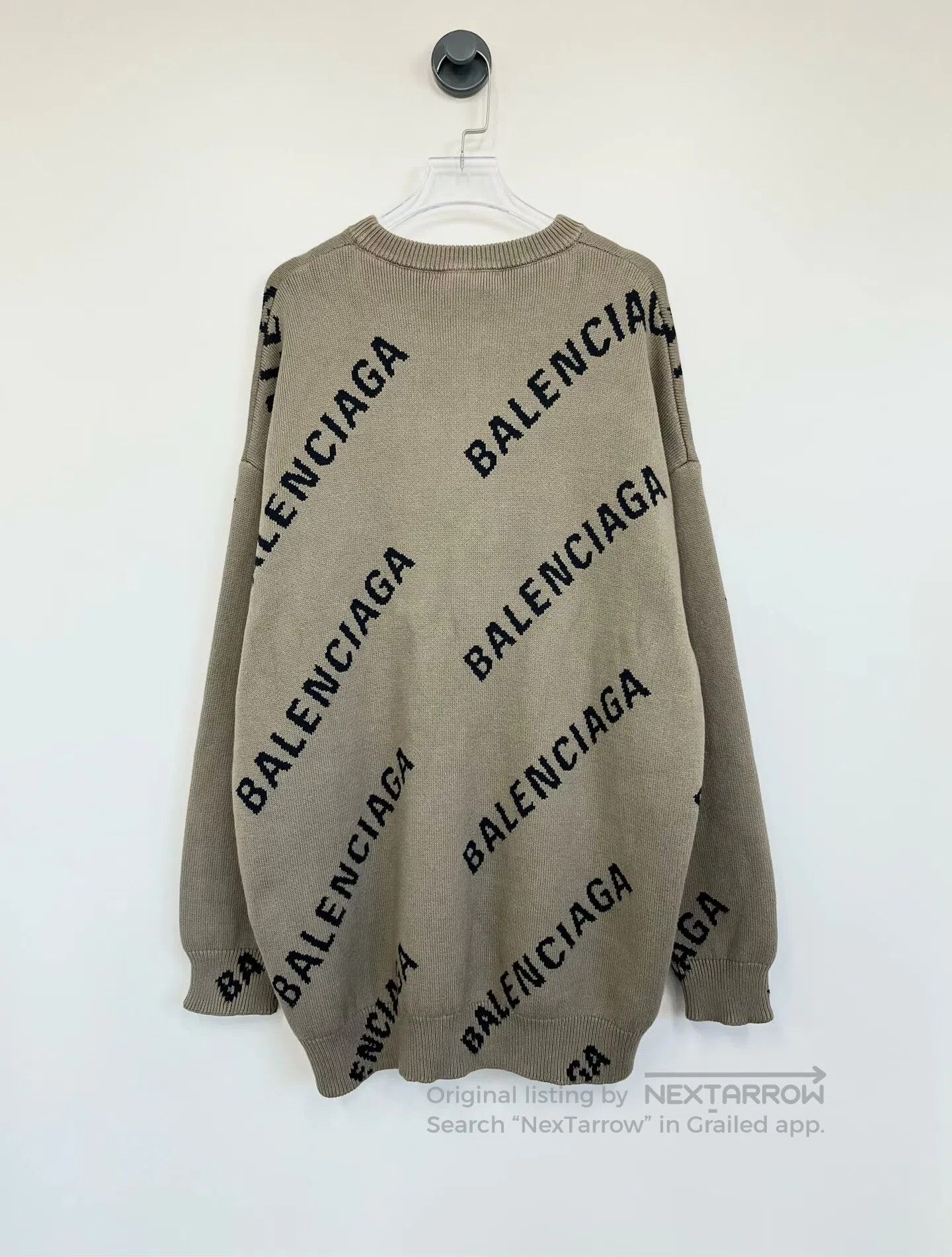 Balenciaga Balenciaga Light brown full print logo knitted sweater| Size US XS / EU 42 / 0 - 2 Thumbnail