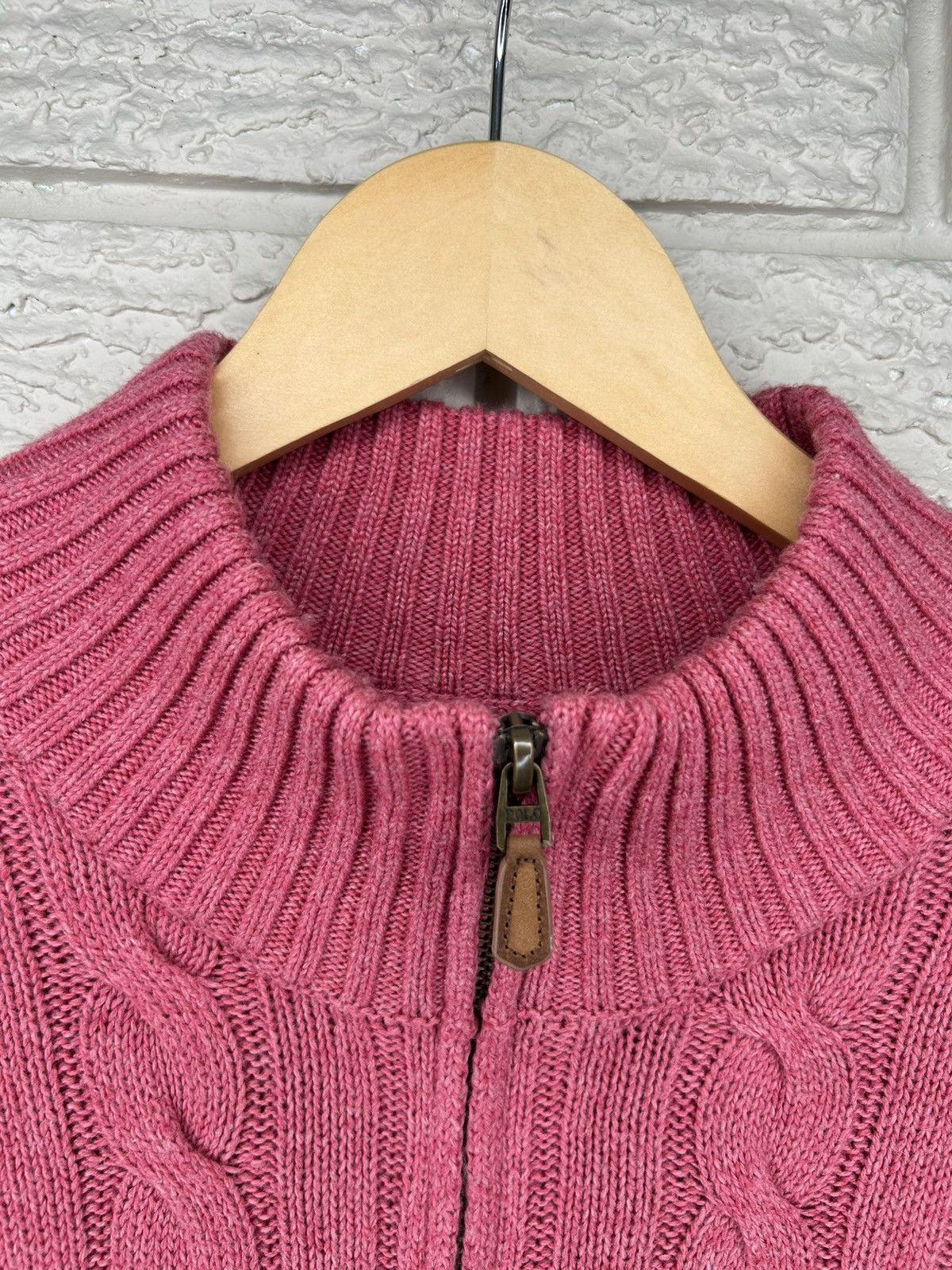 Polo Ralph Lauren Polo Ralph Lauren Pink Quarter Zip Cable Knit Sweater Size US XL / EU 56 / 4 - 4 Thumbnail