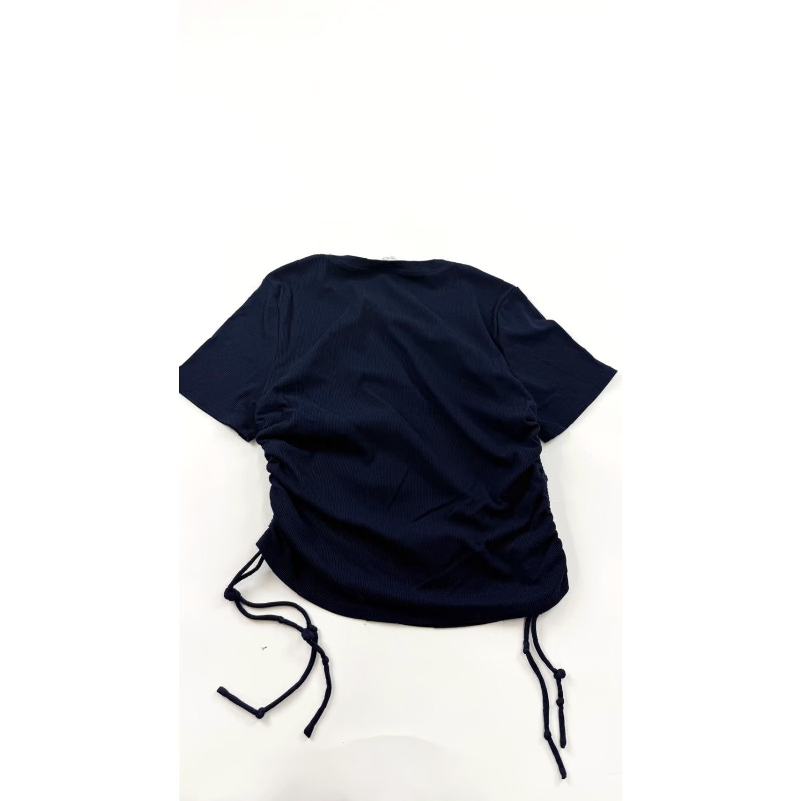 Vintage WAYF Shirt Womens Large Navy Blue Ruched Drawstring Side Ribbed Stretch Tee Top Size L / US 10 / IT 46 - 6 Thumbnail