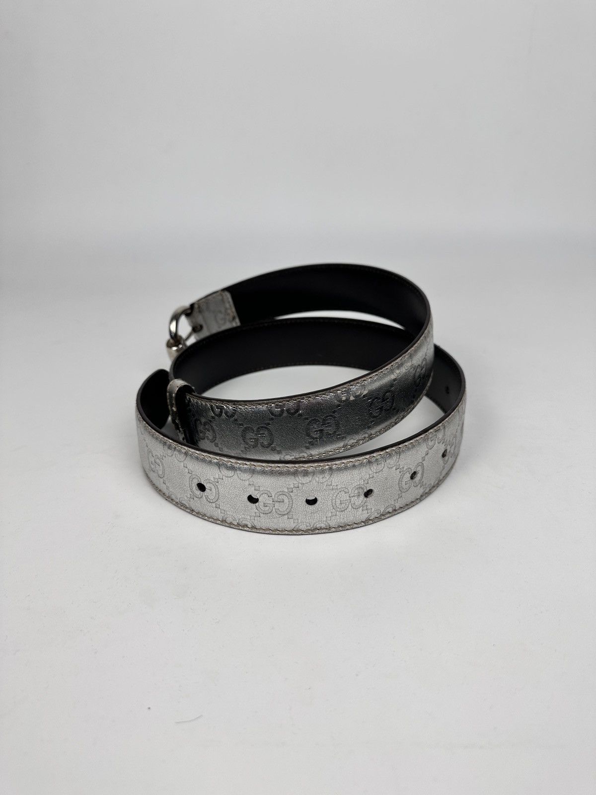 Gucci Gucci Silver Guccissima Leather Belt Metallic Monogram Italy Size ONE SIZE - 3 Thumbnail