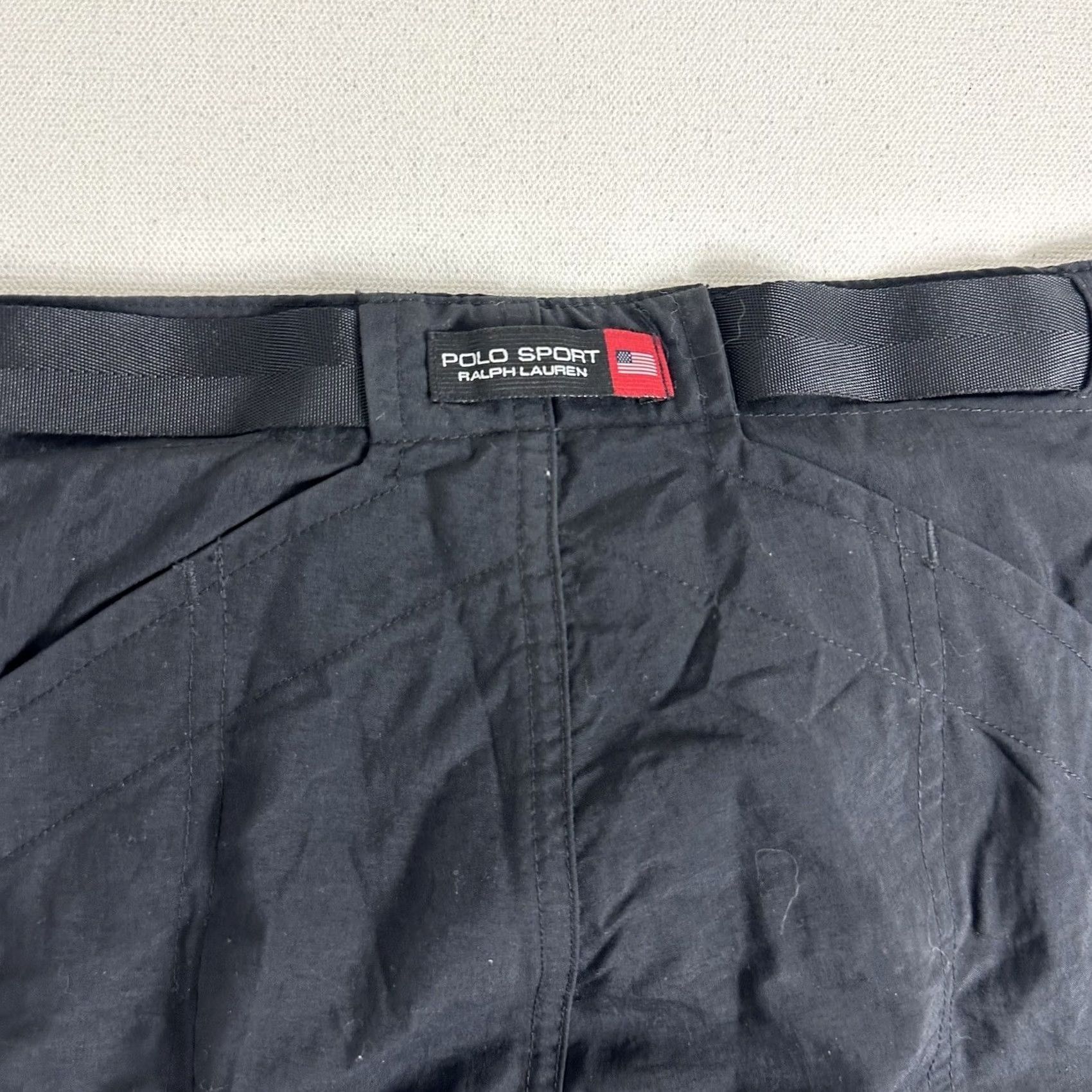 Polo Ralph Lauren VINTAGE Polo Sport Mens XL Black Nylon Foldable Wind Hiking Pants Pockets Belted Regular Inseam 29in Size US XL / EU 56 / 4 - 7 Thumbnail