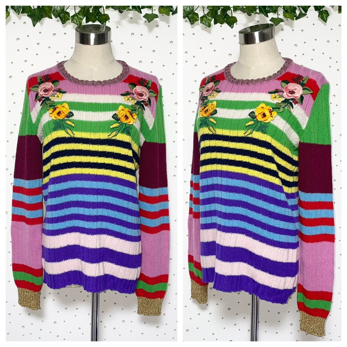 Gucci Authentic Gucci floral striped long-sleeved knit sweater XL Size XL / US 12-14 / IT 48-50 - 7 Thumbnail