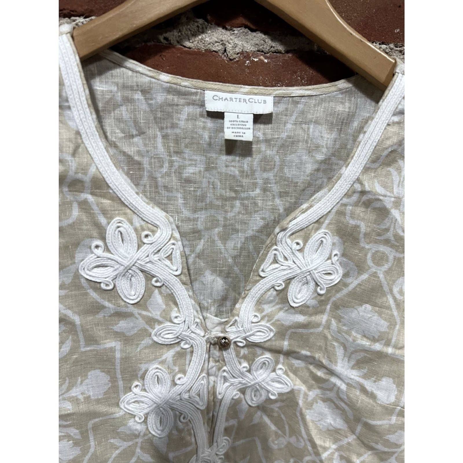 Charter Club Charter Club Linen Tunic Top Womens Large Floral Embroidered Beige Bohemian Tunic Shirt Size L Womens Size L / US 10 / IT 46 - 2 Thumbnail