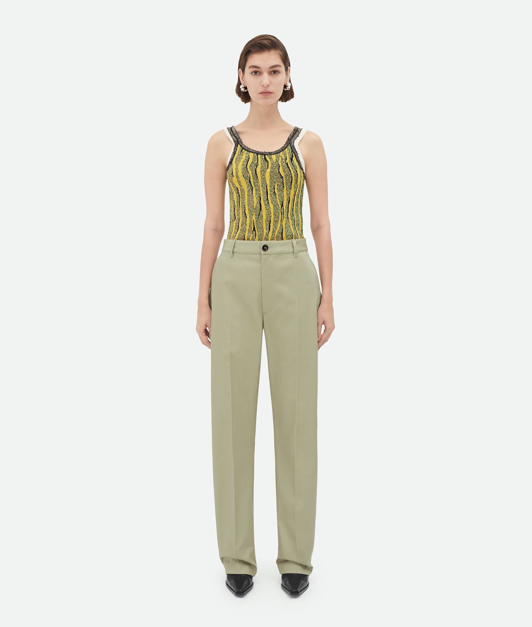 Bottega Veneta o1n1vont1224 Straight Leg Cotton Twill Trouser Pant Green Size 25" / US 0 / IT 36 - 1 Thumbnail