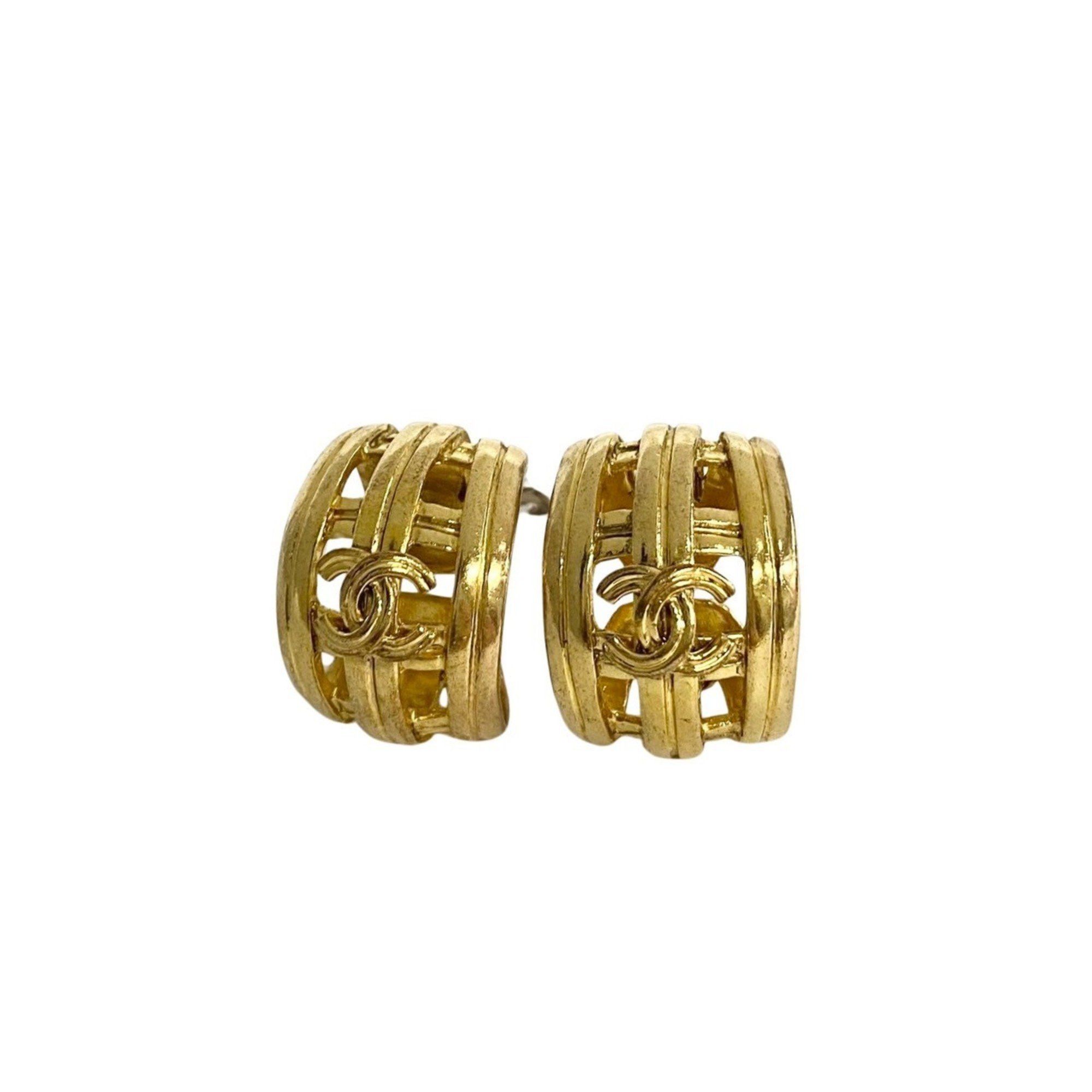 image of Chanel 96P Engraved Coco Mark Metal Earrings For Women 19231 in Gold