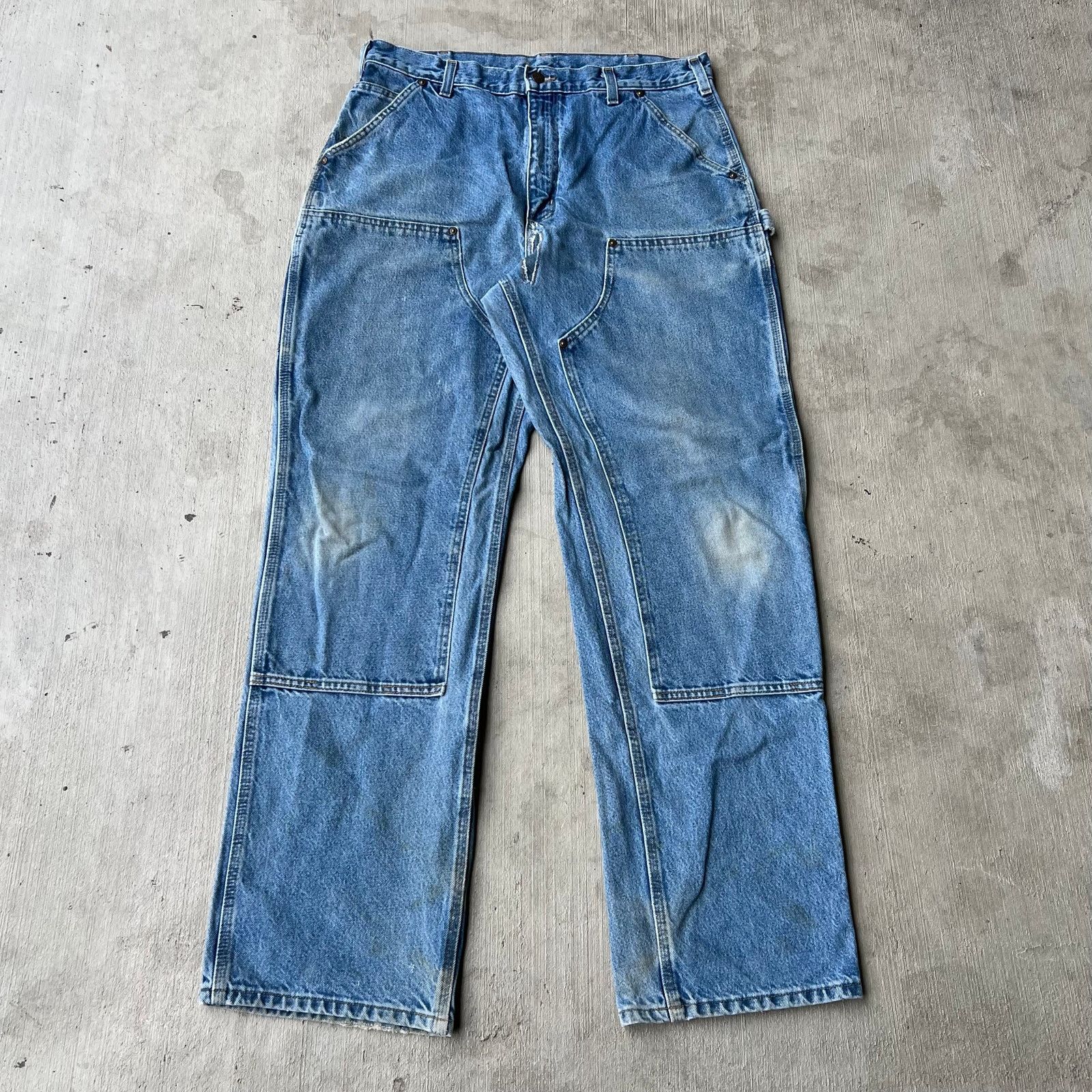 Carhartt × Vintage Carhartt blue denim jeans double knee work carpenter pants Size US 36 / EU 52 - 1 Thumbnail