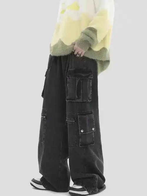 Jean Black multi-pocket cargo wide-leg jeans Size US 32 / EU 48 - 2 Thumbnail