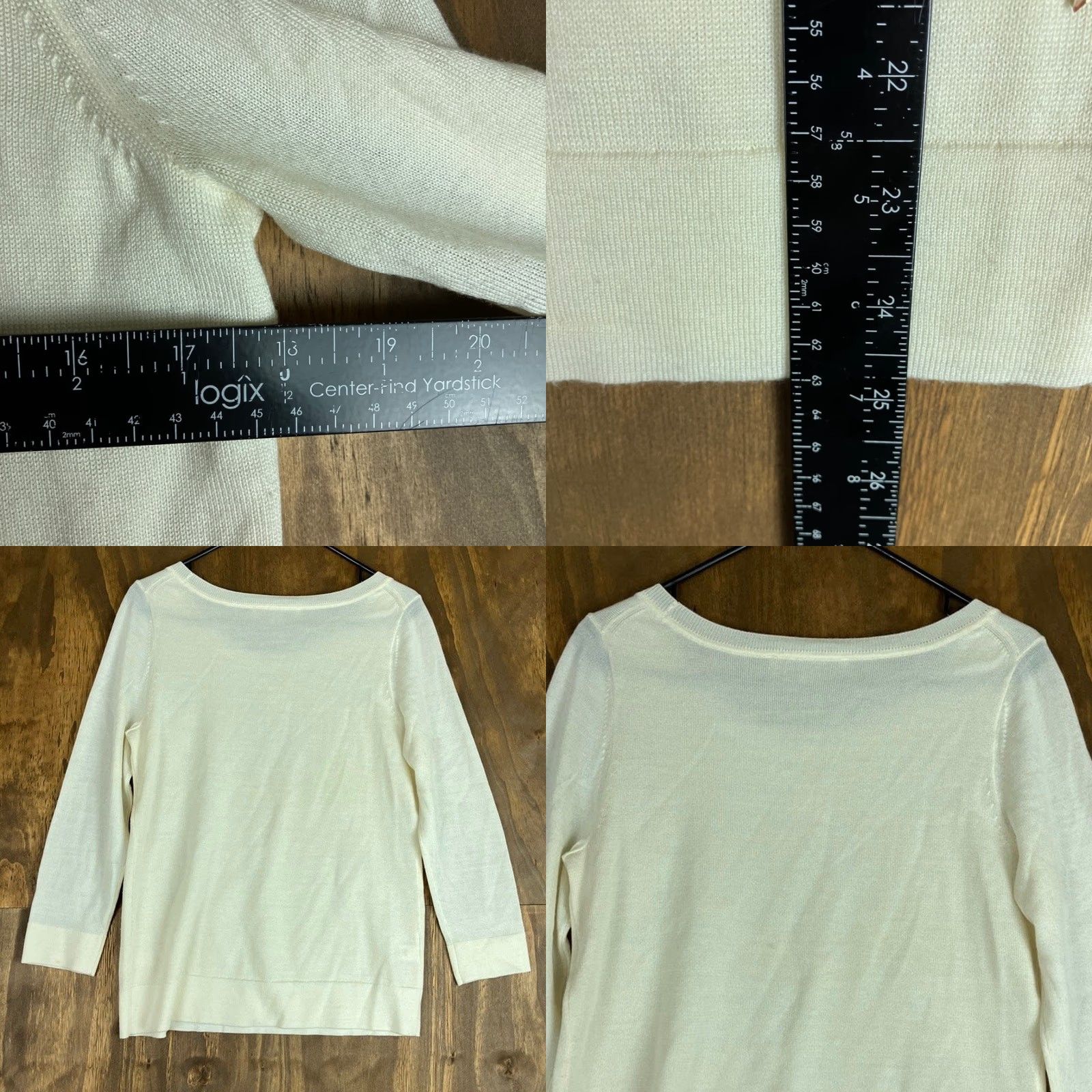 Ann Taylor Ann Taylor LOFT Womens Sweater Cream Gold Jeweled Wool Blend M 3/4 Sleeve Long Sleeve Pullover Casual Workwear Womens Size M / US 6-8 / IT 42-44 - 8 Thumbnail
