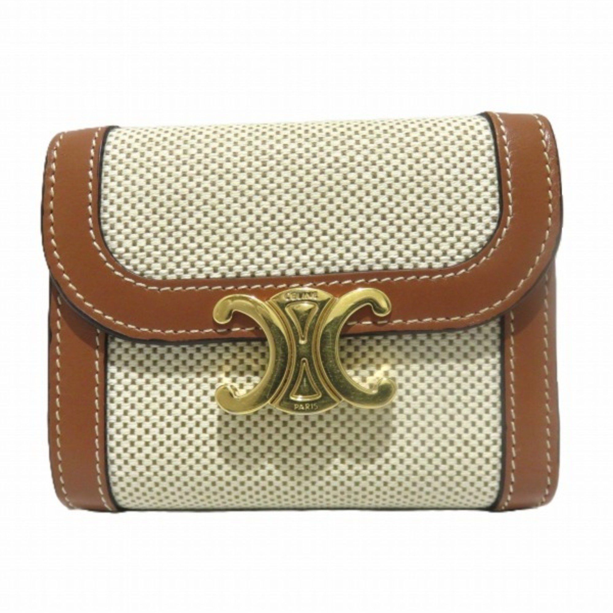 image of Celine Triomphe Small Wallet, Tri-Fold Wallet For Women in Brown