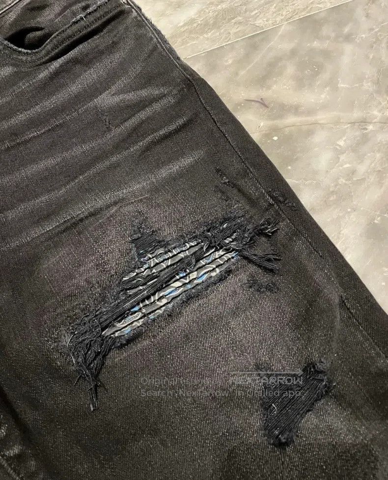 Amiri Amiri Classic Plaid Flower Patchwork Black Bull Size 31 Size US 31 - 2 Thumbnail